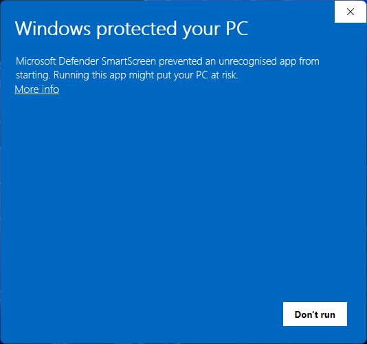 SmartScreen — Windows protected your PC