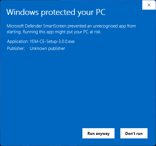 SmartScreen — More info, Run anyway