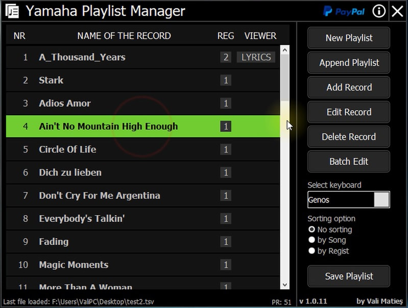 Yamaha Playlist Manager screenshot